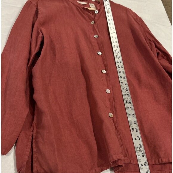 Vtg J Jill Womens Button Up Linen Blend Tunic Top Pleats Rust L Coastal Bohemian - Picture 7 of 10